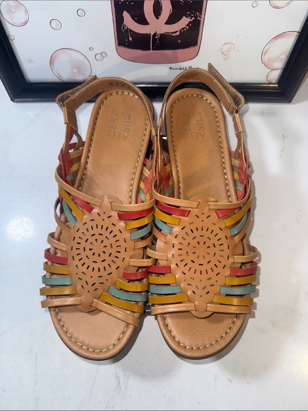 NWOT Naturalizer Whistle Women’s Multi-Color Woven Haurache Leather Sandals 11W